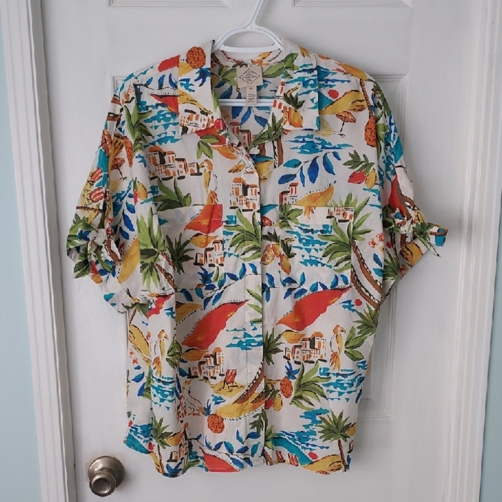 Tropical Print Short-Sleeve Camp Shirt - White Multicolor